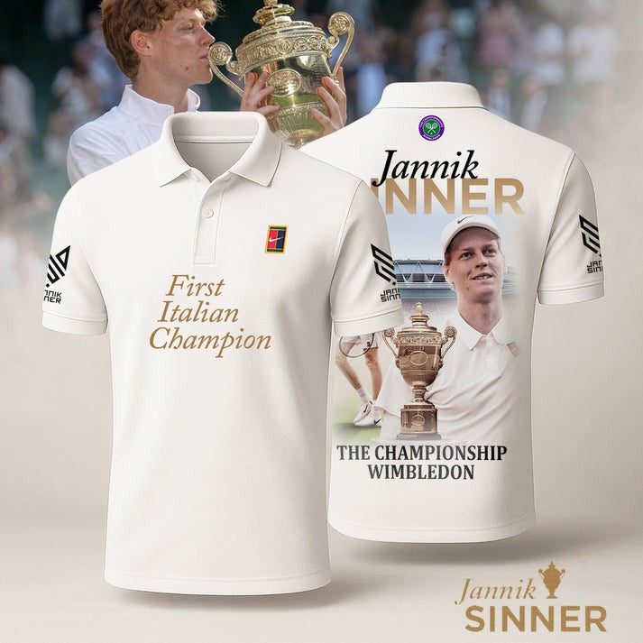 Jannik Sinner Wimbledon Champions 2025 Polo – White
