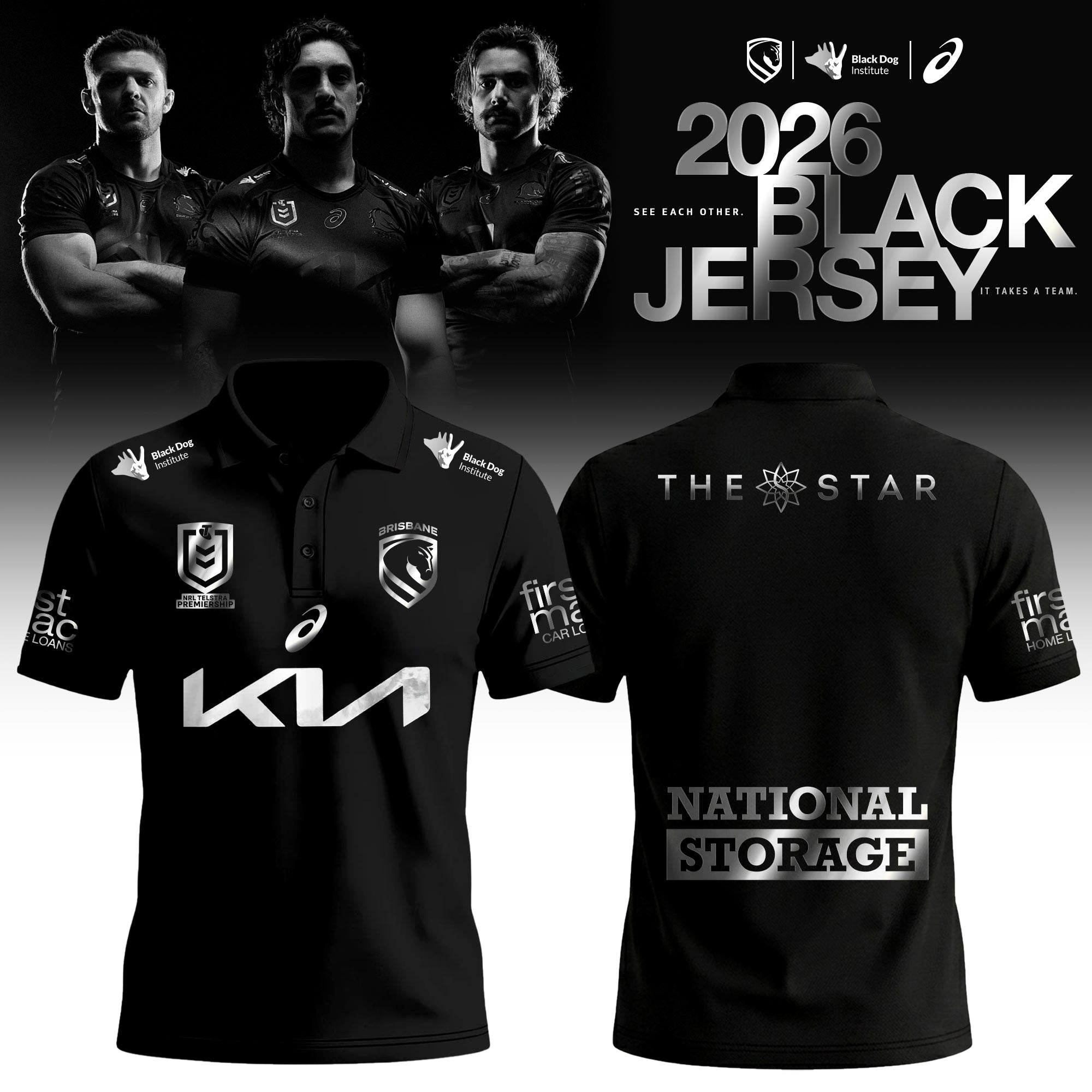 Brisbane Broncos 2026 Black Polo