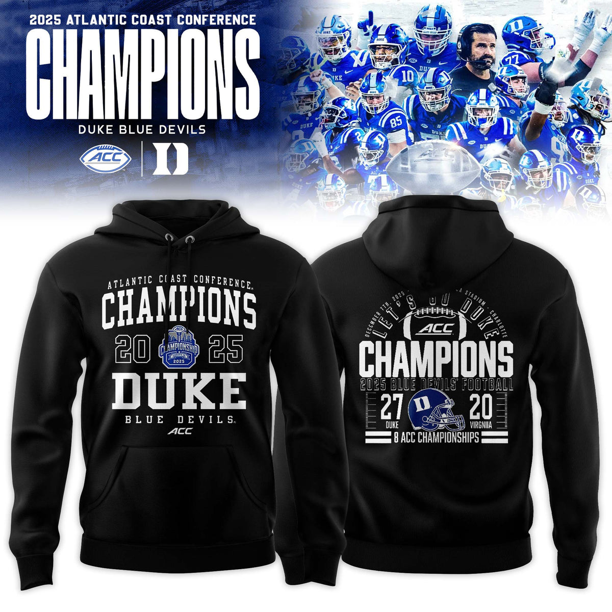 Duke Blue Devils 2025 ACC Football Champions Locker Room Hoodie