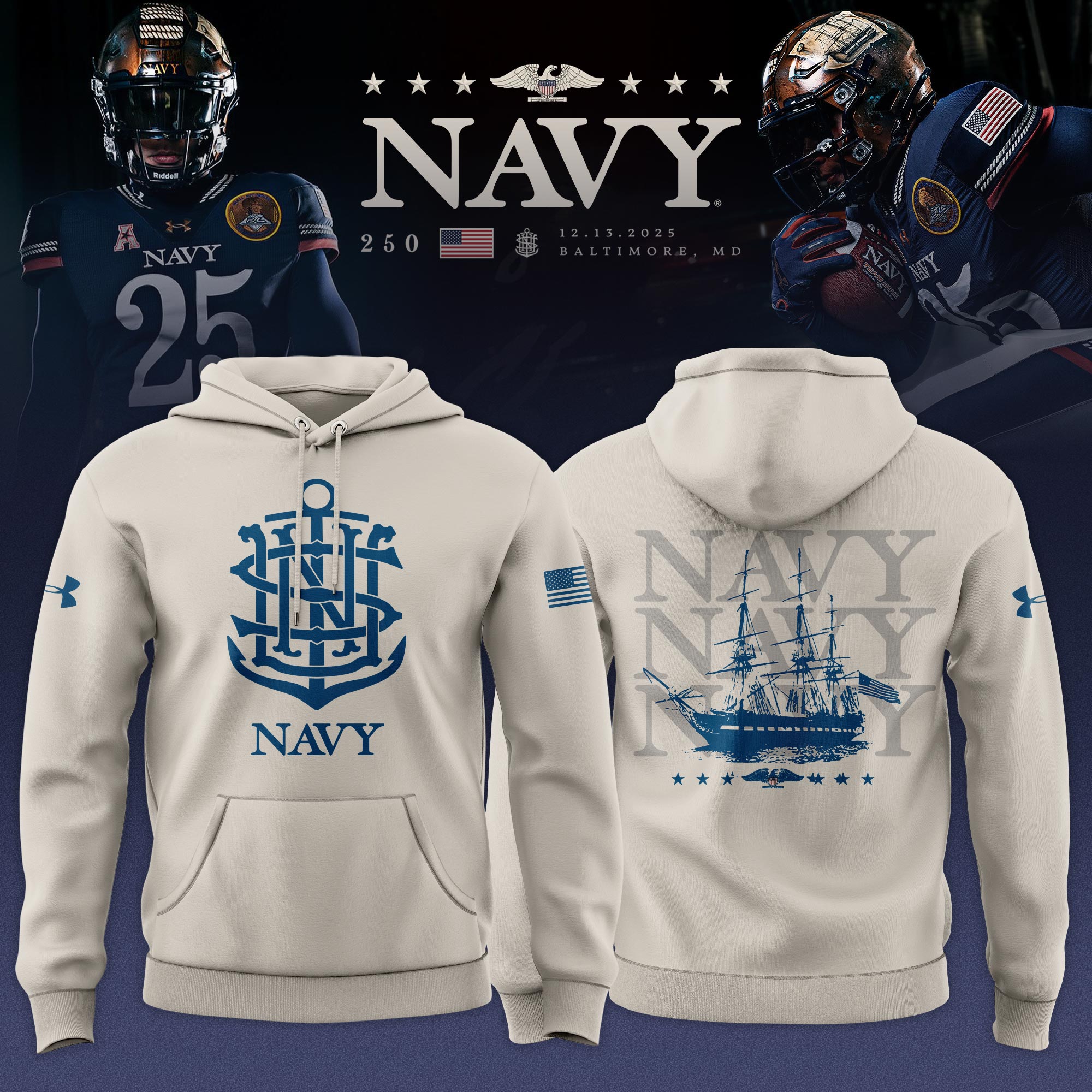 Navy Midshipmen 250th Anniversary Limited Edition Hoodie - Cream