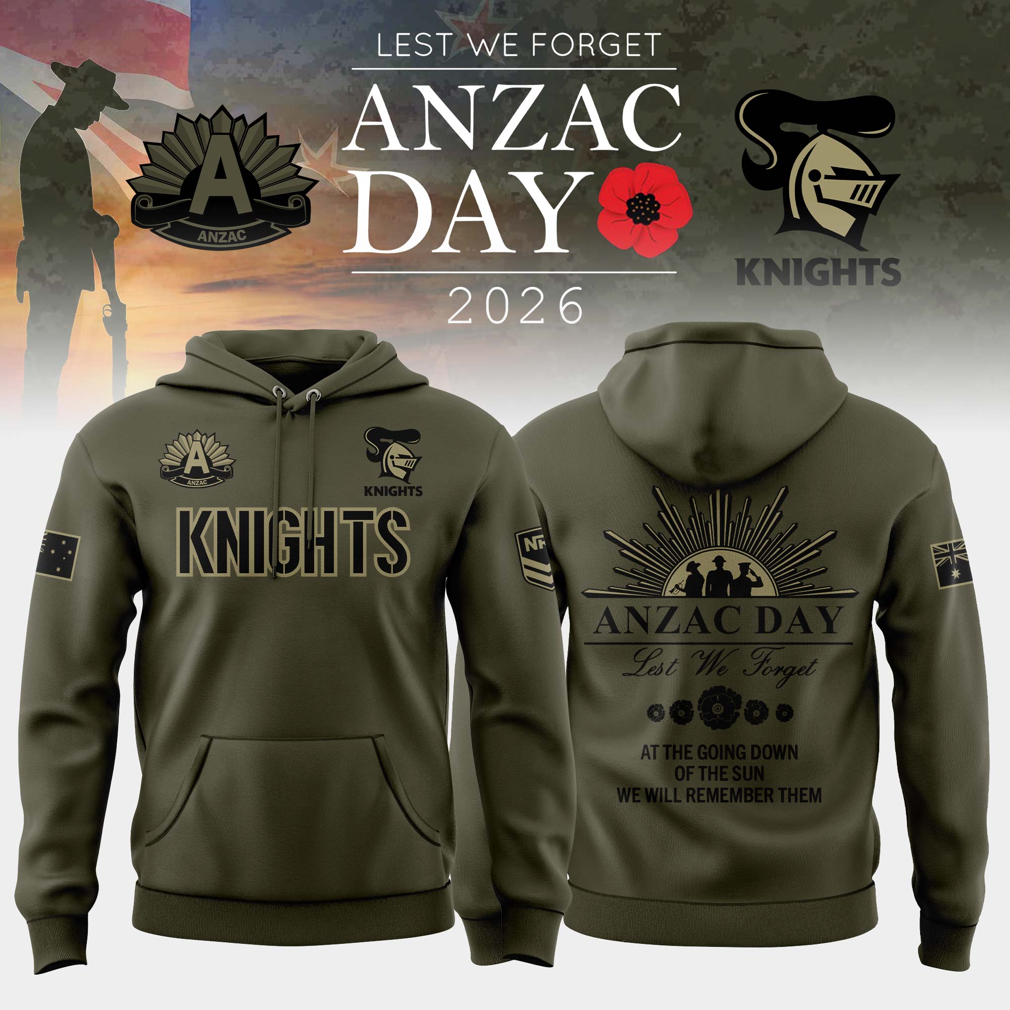 Newcastle Knights Anzac Day Hoodie