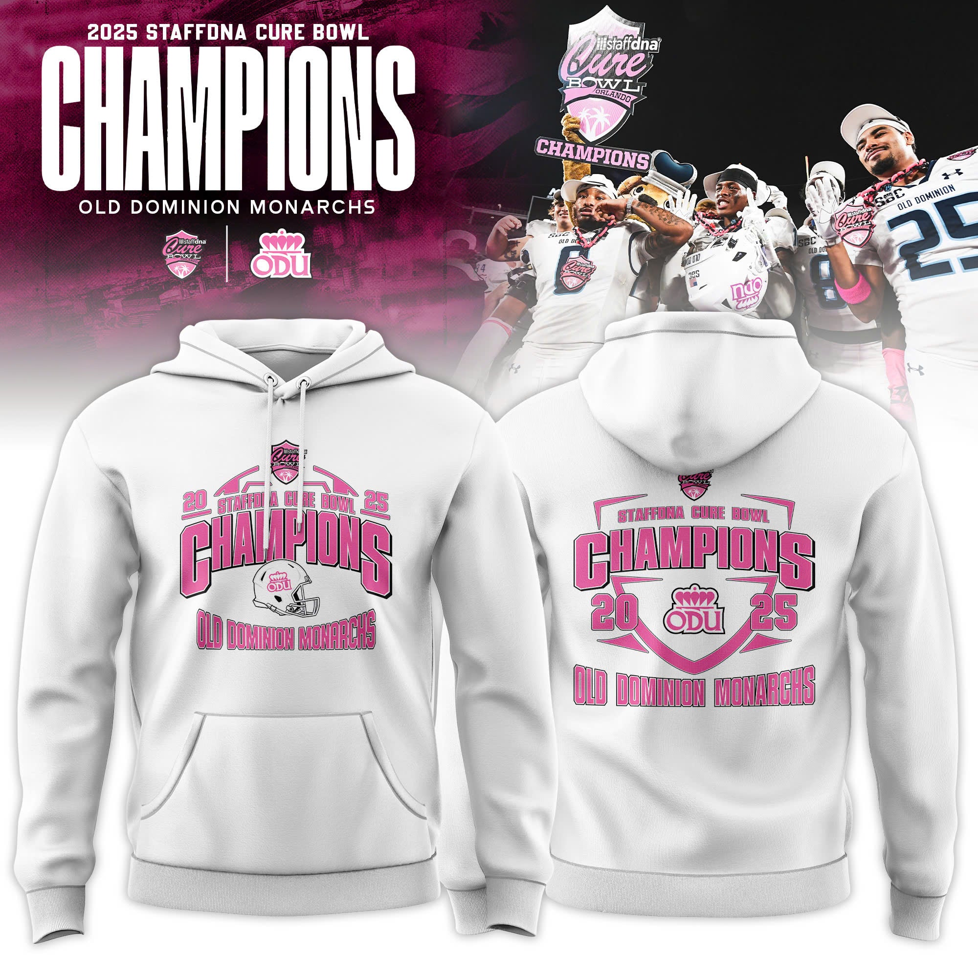 Old Dominion Monarchs 2025 Cure Bowl Champions Hoodie