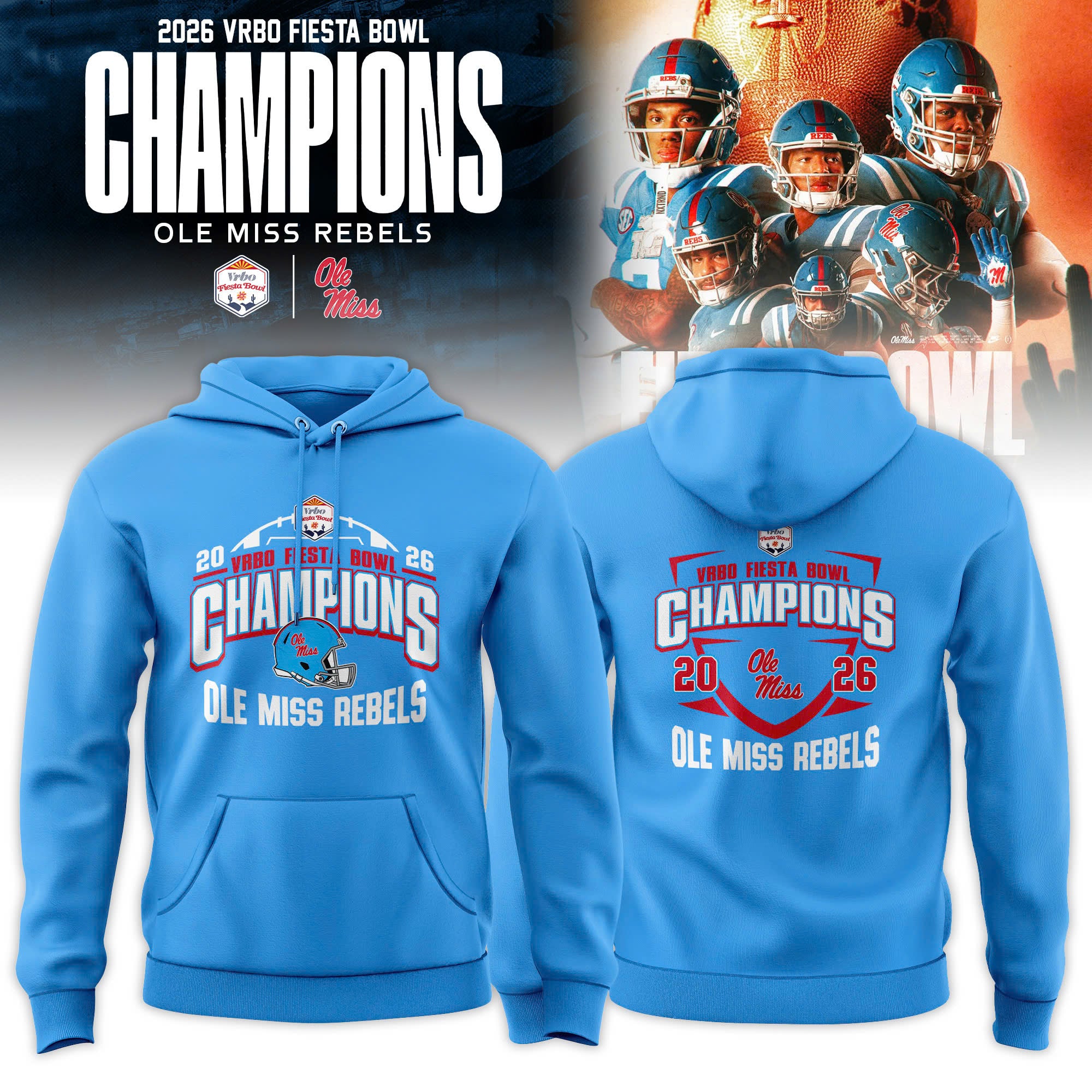 Ole Miss Rebels 2026 Fiesta Bowl Champions Hoodie - Powder Blue