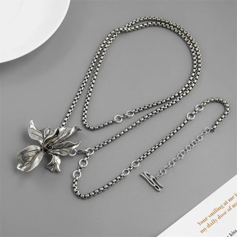 Vintage Fashion Iris Flower Necklace for Women Exaggerated Exquisite All-match Multi functional Wearing Neck Chain Waist Chain