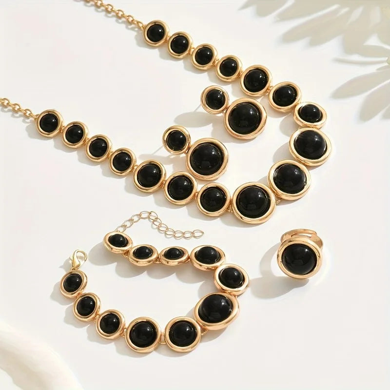 5pcs/set Metal Sphere Necklace Simple Luxury Resin Cord Bracelet for Women Elegant Ring Earring Party Accessory Vacation Gifts