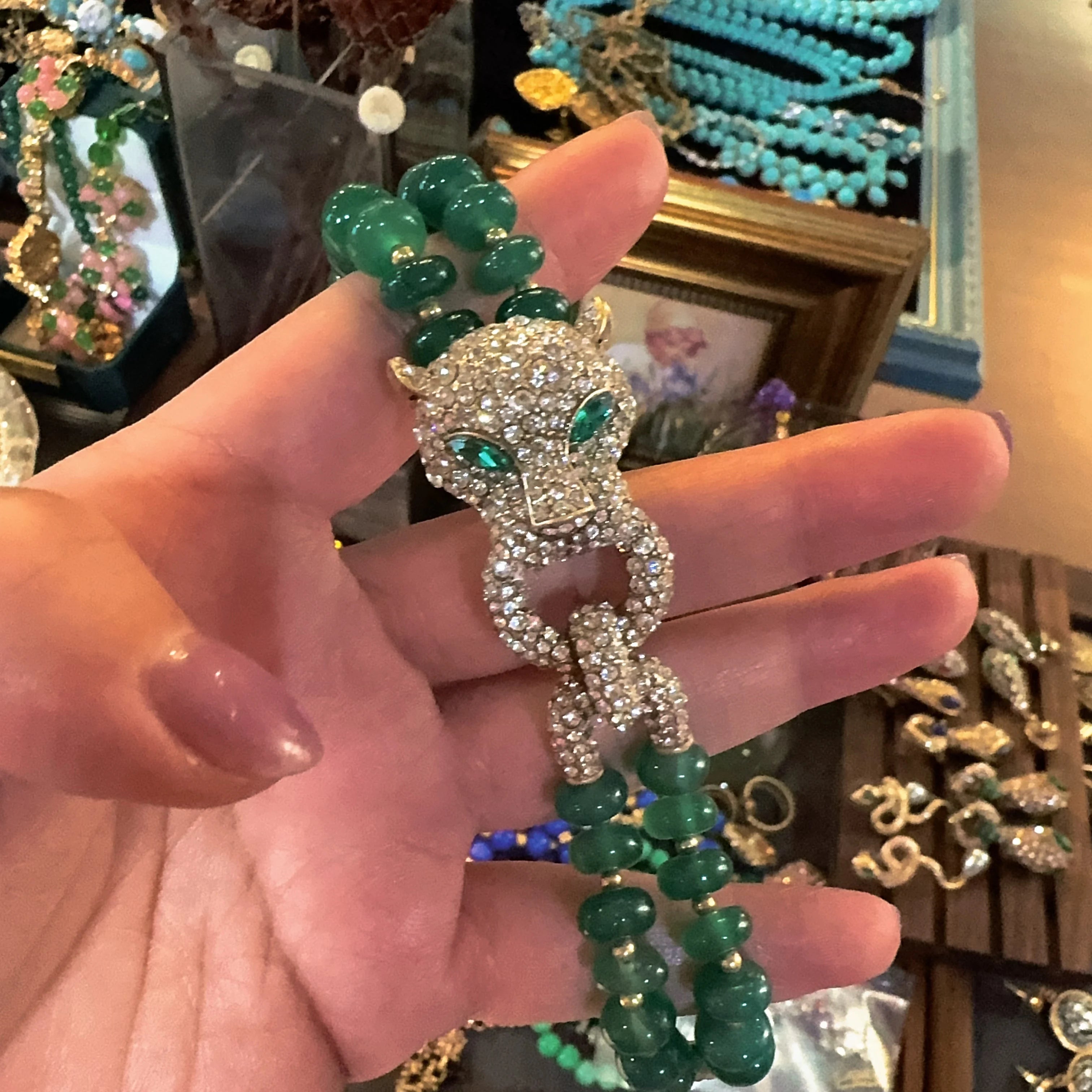 Vintage Green Beads Bracelet Women Rhinestones Leopard Head Bangles Eye Luxury Brand Gold Color Retro Jewelry Accessories 2025