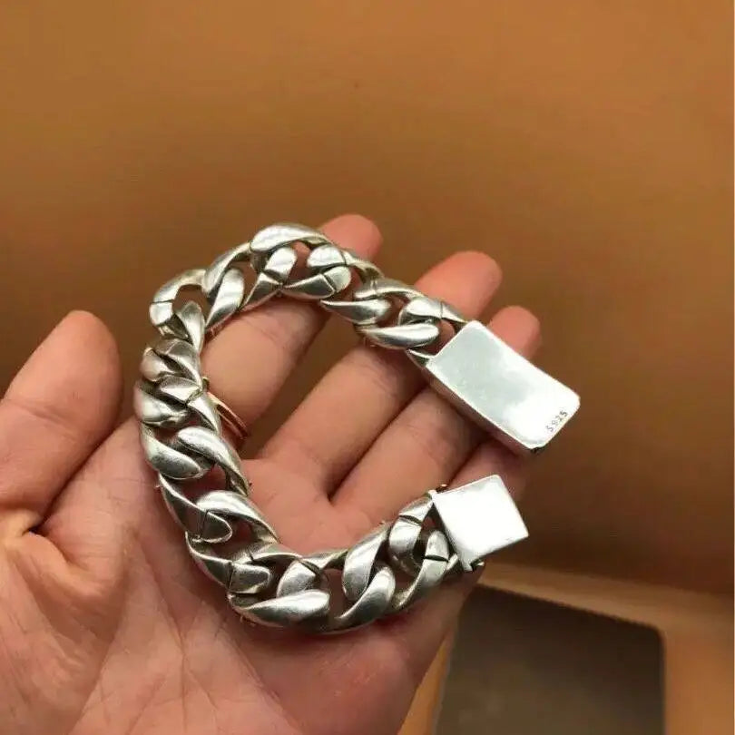 Men's and women's same handmade silver-plated men's wide-version bracelet Miao handmade silver jewelry Miao silver bracelet