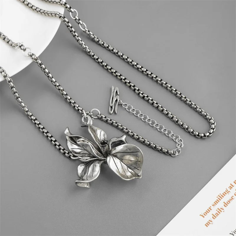 Vintage Fashion Iris Flower Necklace for Women Exaggerated Exquisite All-match Multi functional Wearing Neck Chain Waist Chain