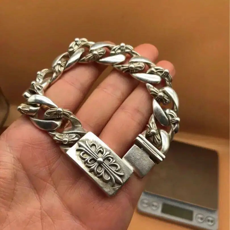 Men's and women's same handmade silver-plated men's wide-version bracelet Miao handmade silver jewelry Miao silver bracelet