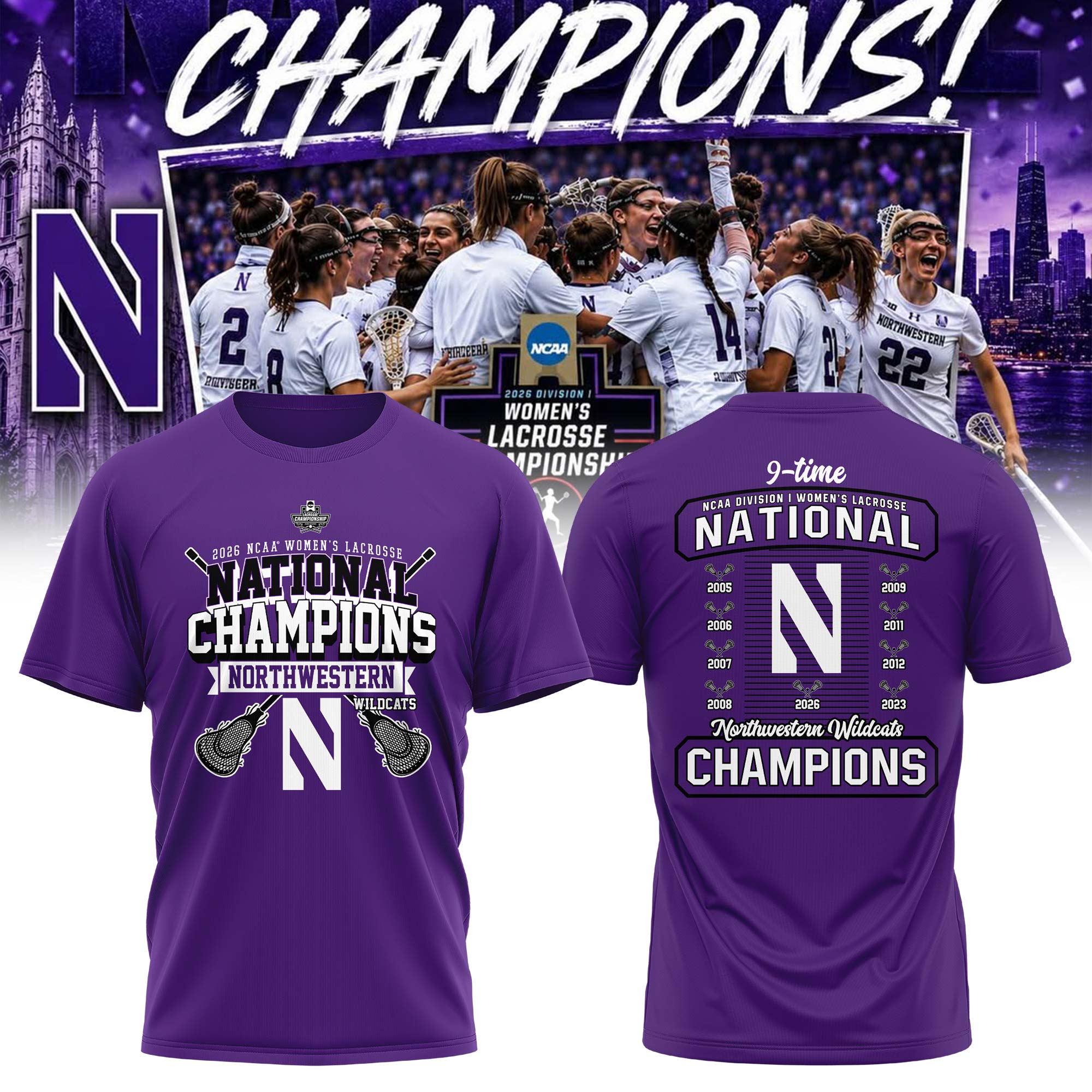 NW 2026 NCAA Women's Lacrosse National Champions T-Shirt