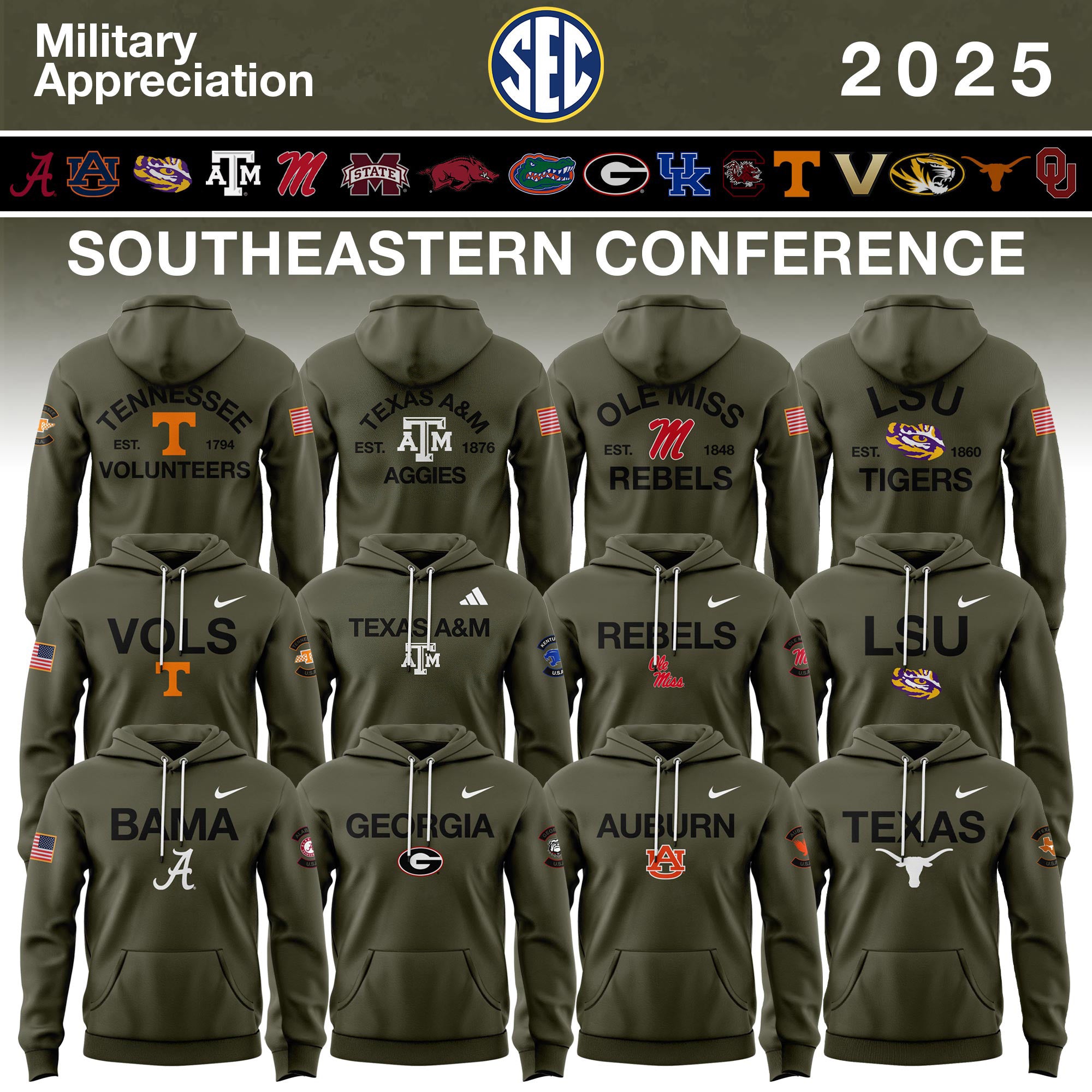 Southeastern Conference Teams 2025 Military Appreciation Limited Edition Hoodie