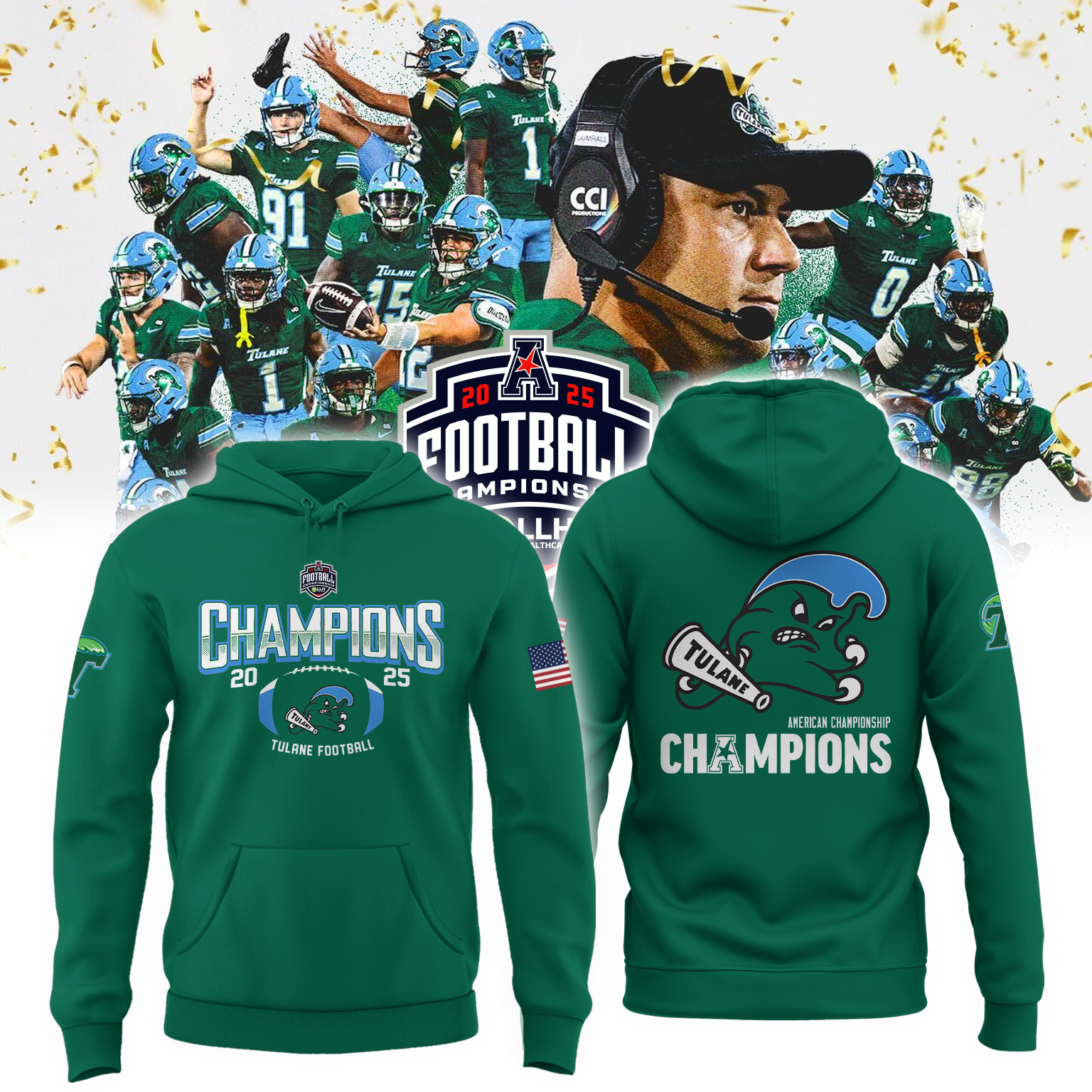 _ American Football Championship - Tulane Green Wave Special Edition Hoodie 2025