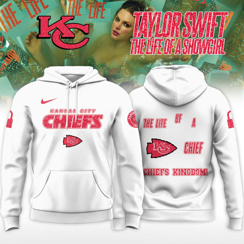 _ Kansas City Chiefs x Taylor Swift "The Life of a Showgirl" Album Limited Editions 2025 Hoodie - White