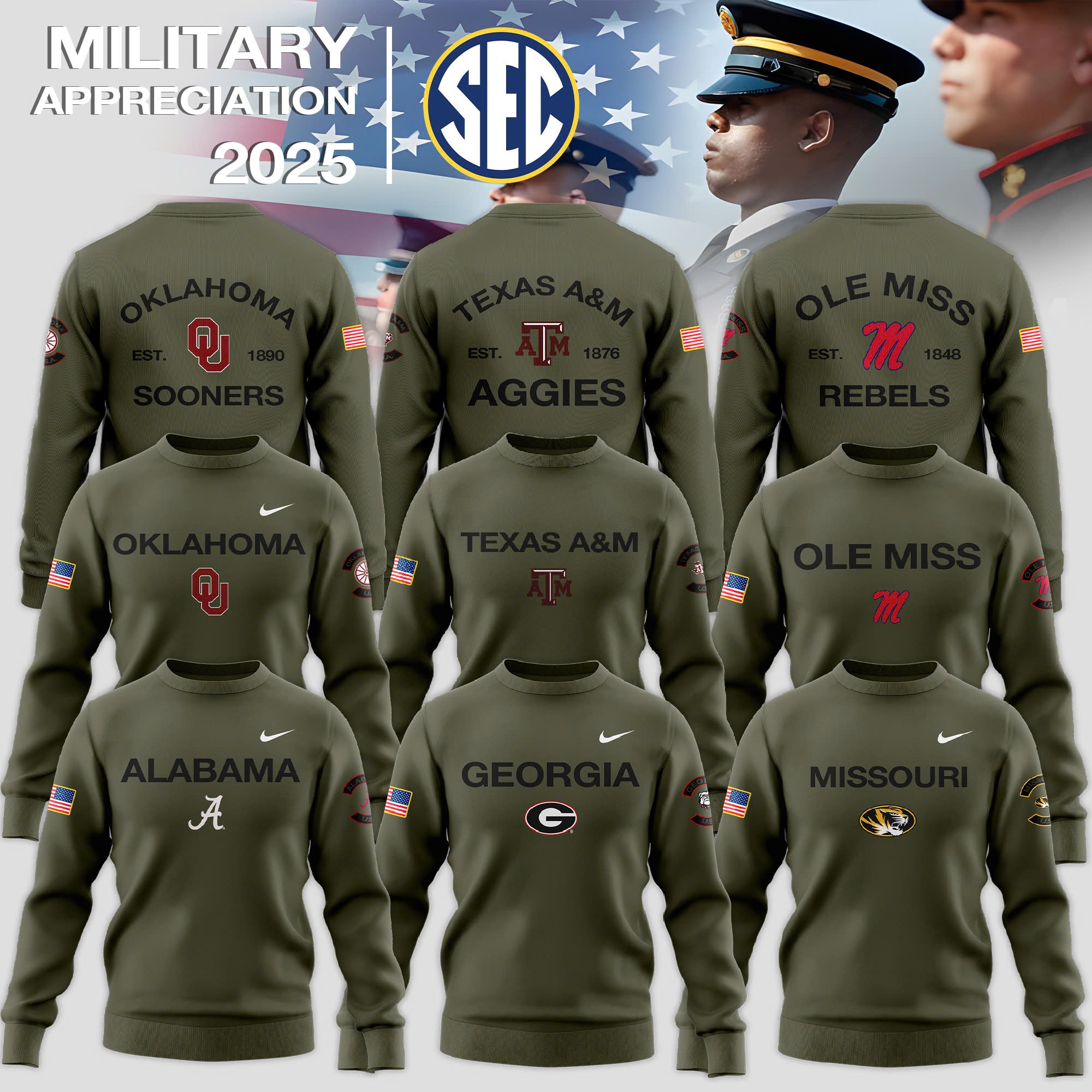 .Southeastern Conference Teams 2025 Military Appreciation Limited Edition  Sweatshirt
