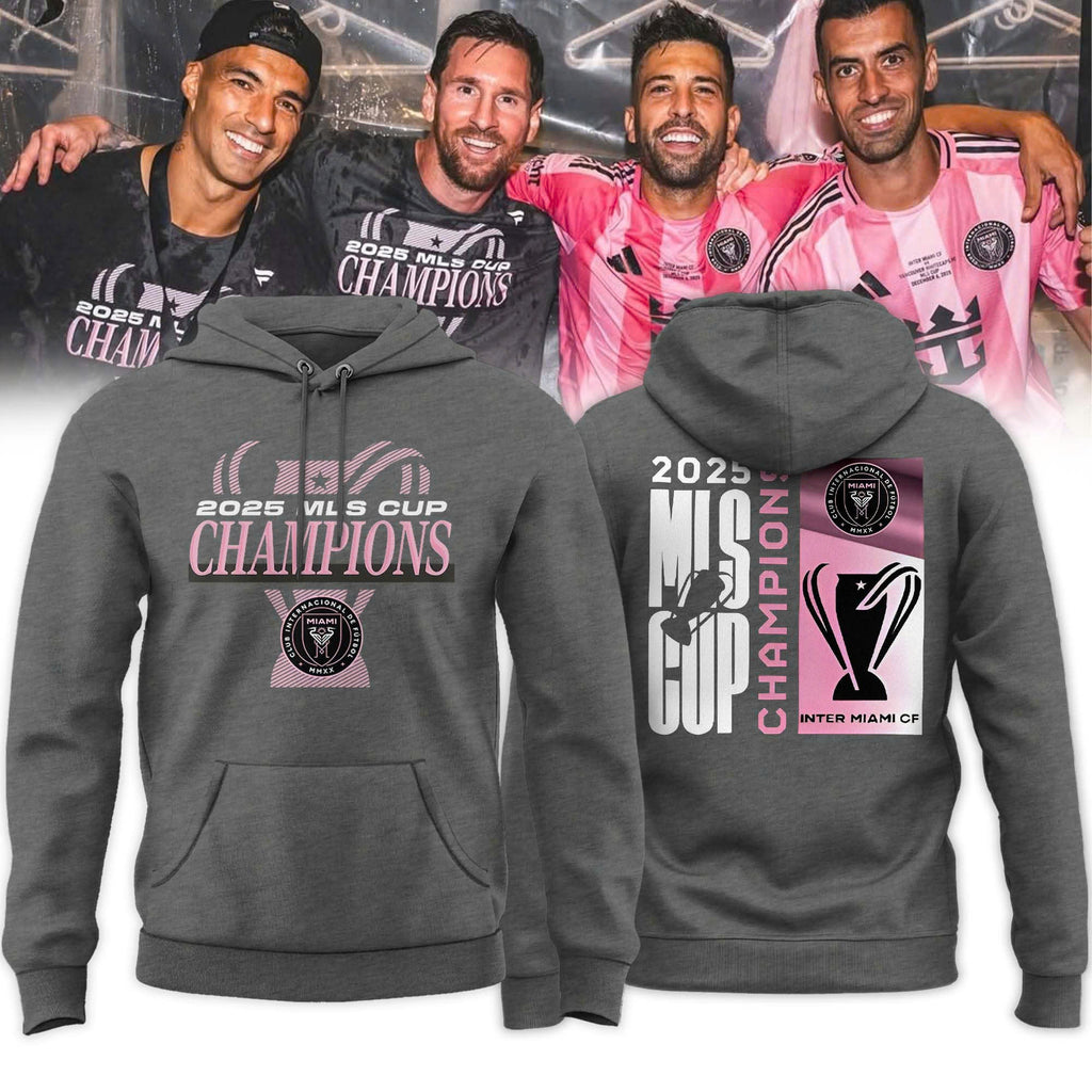 Inter Miami CF Heather Charcoal 2025 MLS Cup Champions Locker Room Hoodie