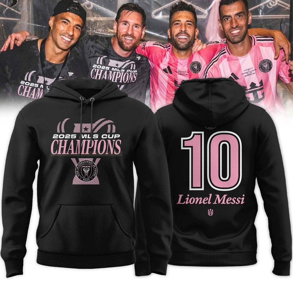 Inter Miami CF Lionel Messi Outerstuff Black 2025 MLS Cup Champions Hoodie