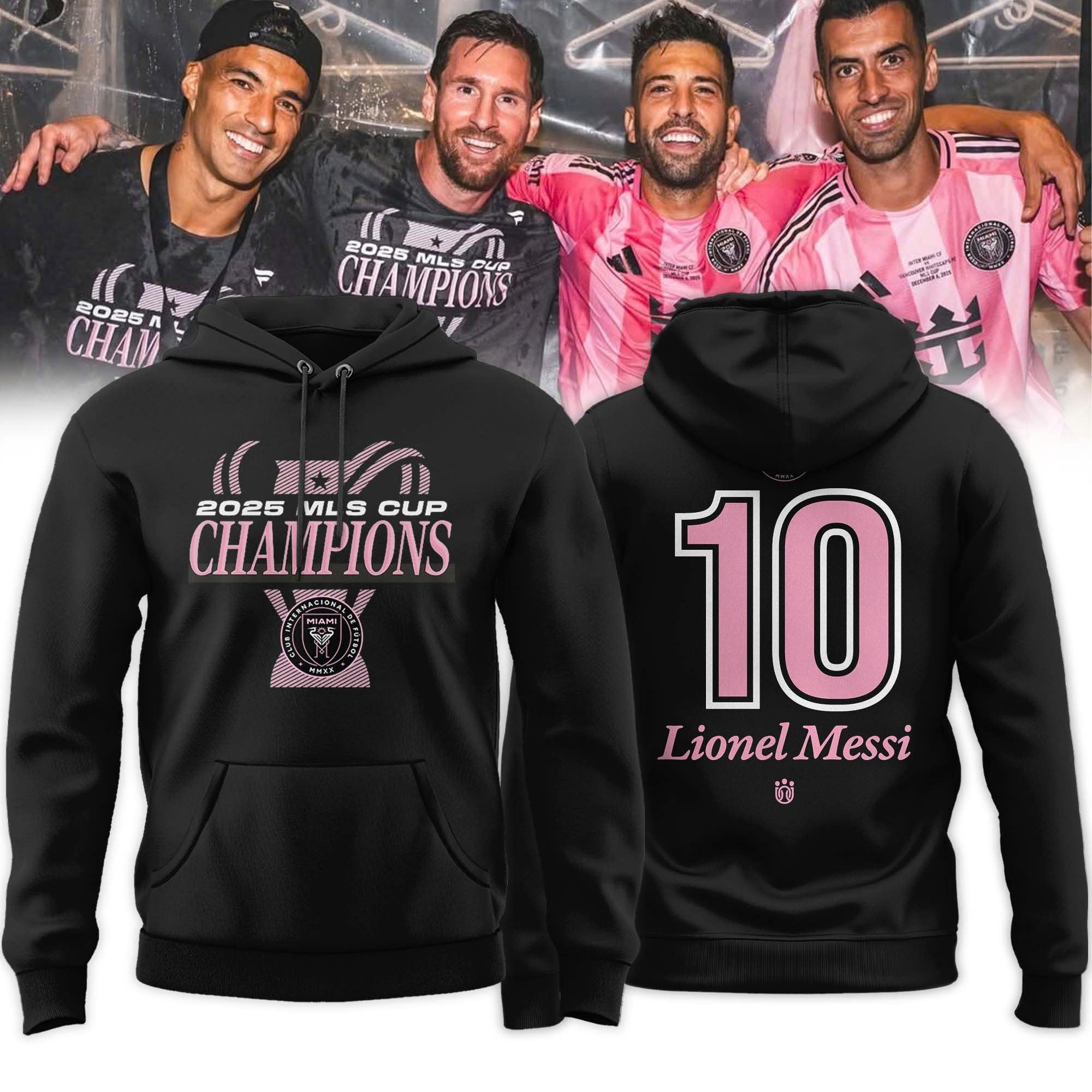 Inter Miami CF Lionel Messi Outerstuff Black 2025 MLS Cup Champions Hoodie