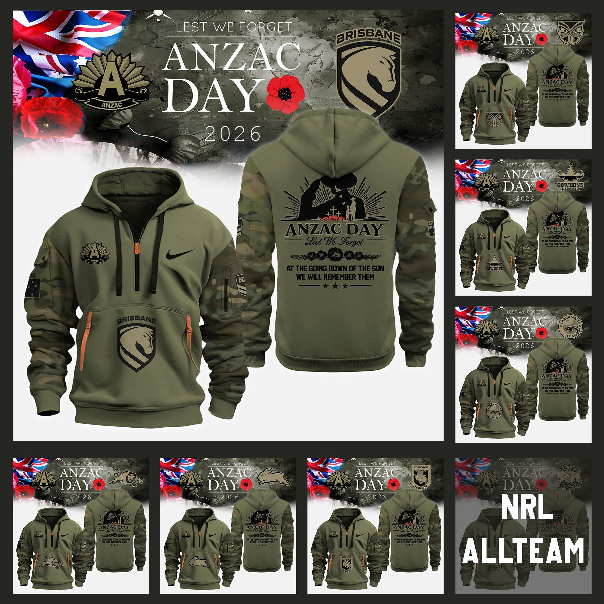 _ NRL Team Anzac Day Limited Edition Zip Hoodie