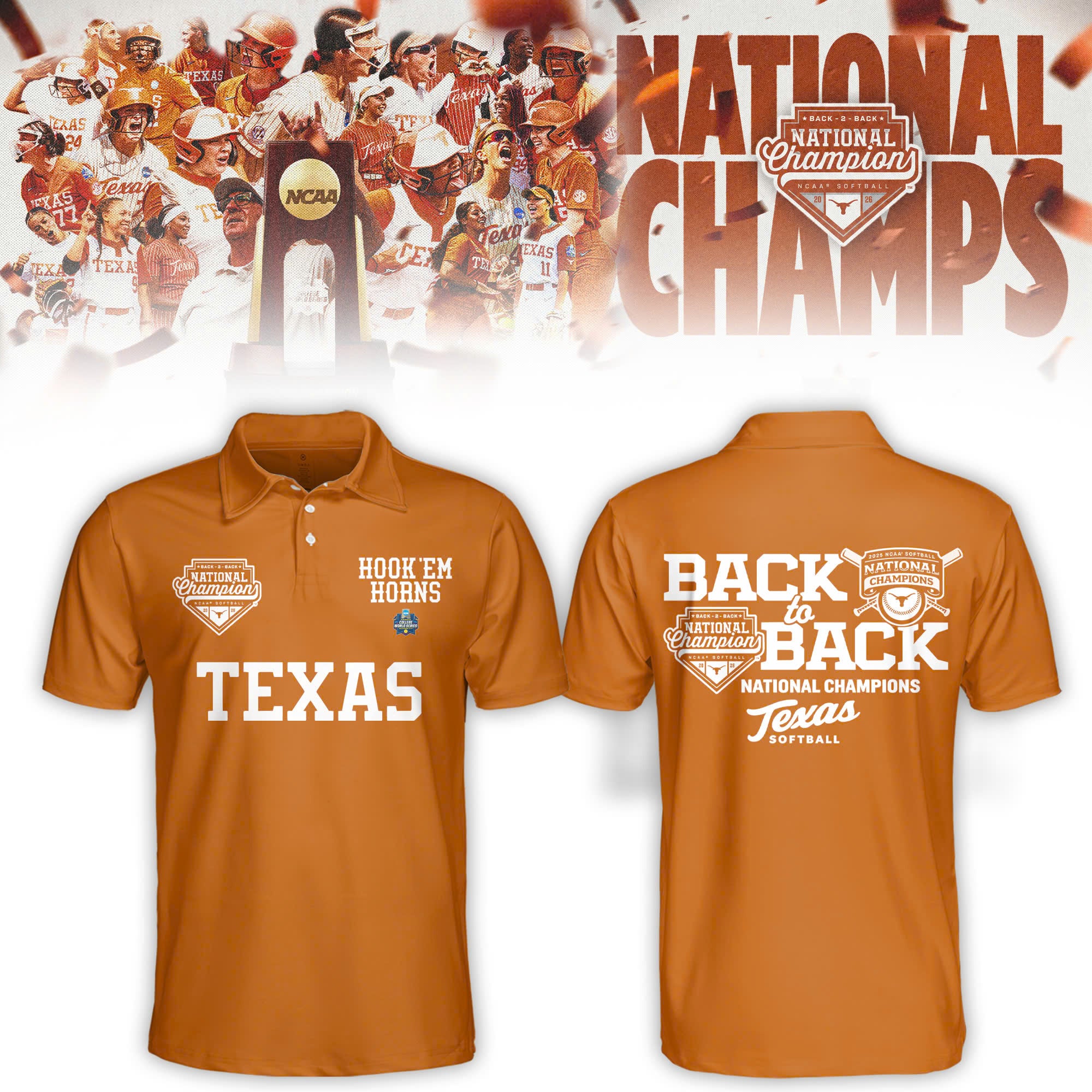 _ Texas 2026 NCAA Softball Women’s College World Series National Champions  Limited Edition Polo